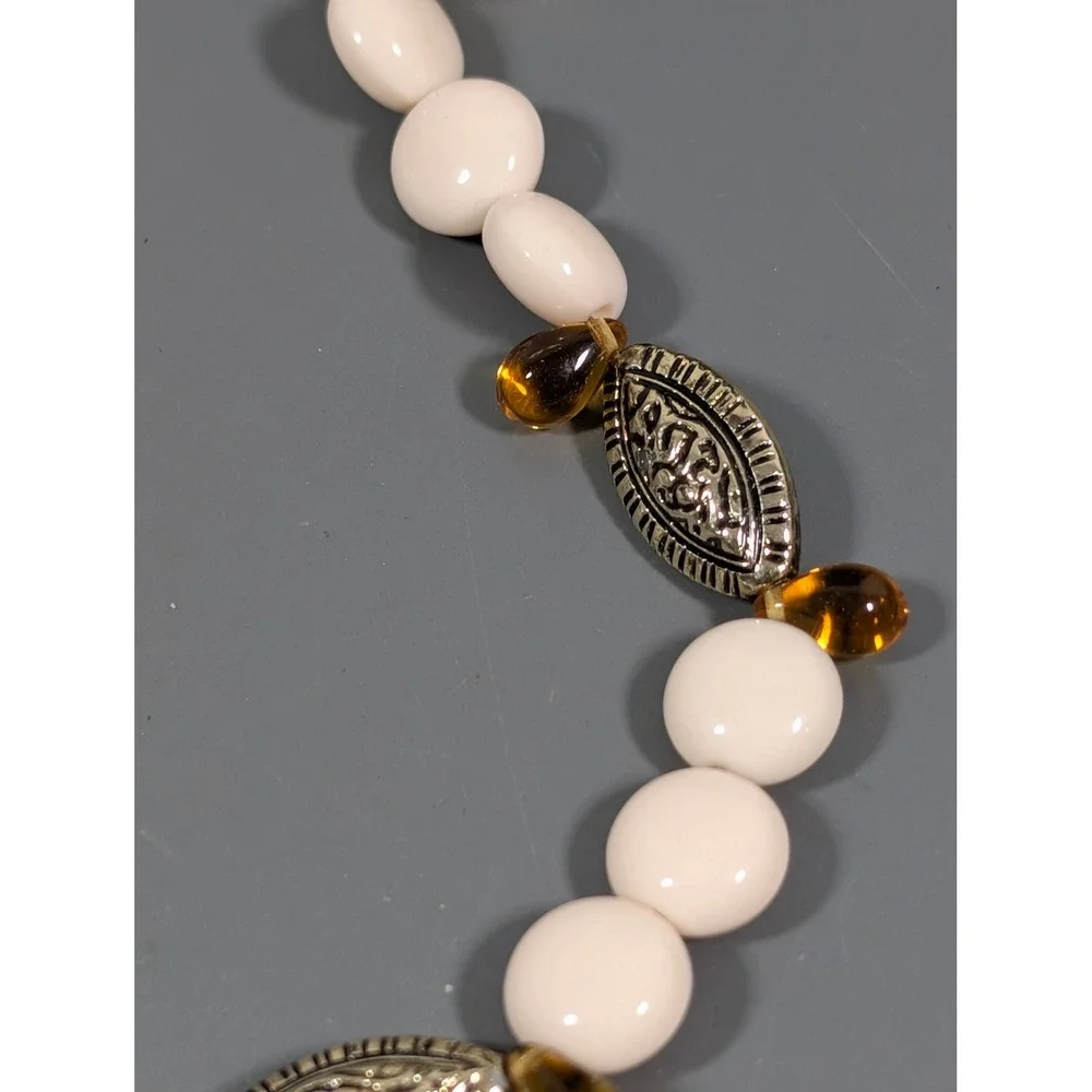 Amber Glass Briolette Bead Necklace Cream Beads Toggle Clasp 20